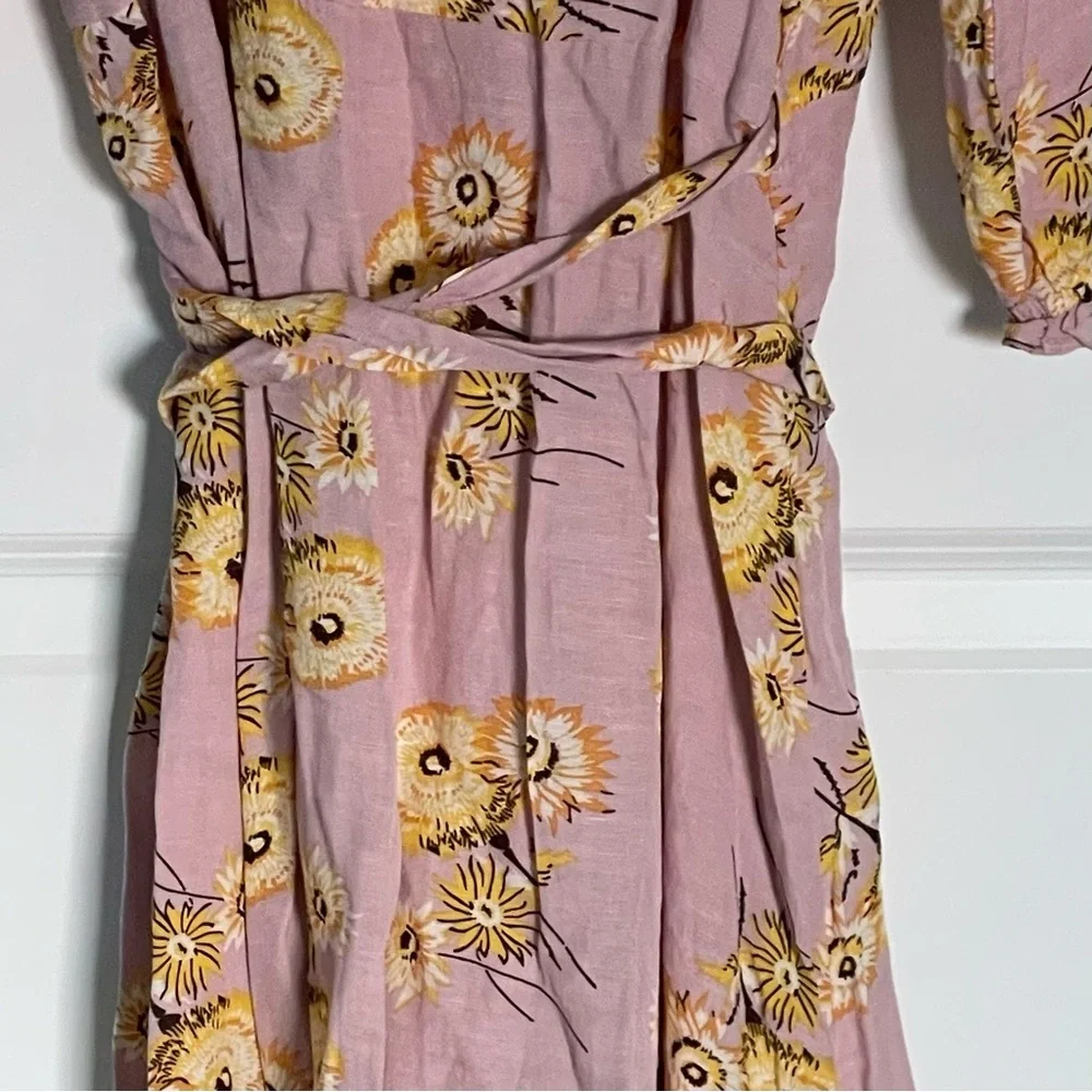 Madewell Pink Floral Long Sleeve Wrap Midi Dress Size Small 47812